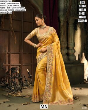 Premium Pure Ziraf Silk Saree With Heavy Hand Embellished Work