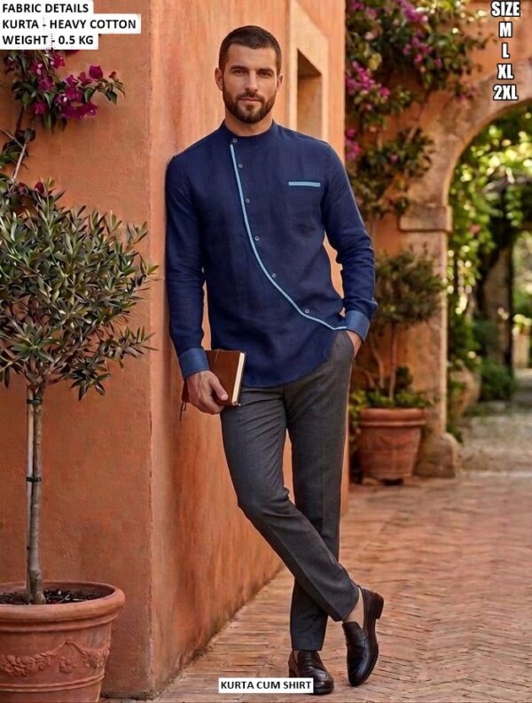 Heavy Cotton Men Kurta Cum Shirt For Festive Wear