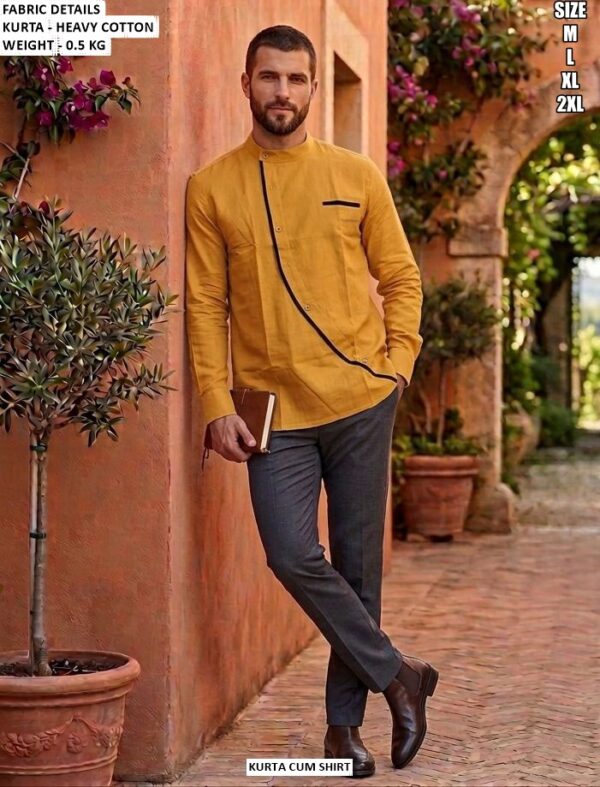 Heavy Cotton Men Kurta Cum Shirt For Festive Wear