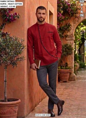Heavy Cotton Men Kurta Cum Shirt For Festive Wear