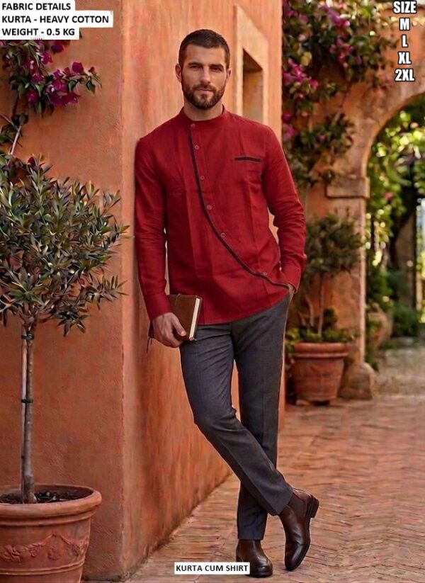 Heavy Cotton Men Kurta Cum Shirt For Festive Wear