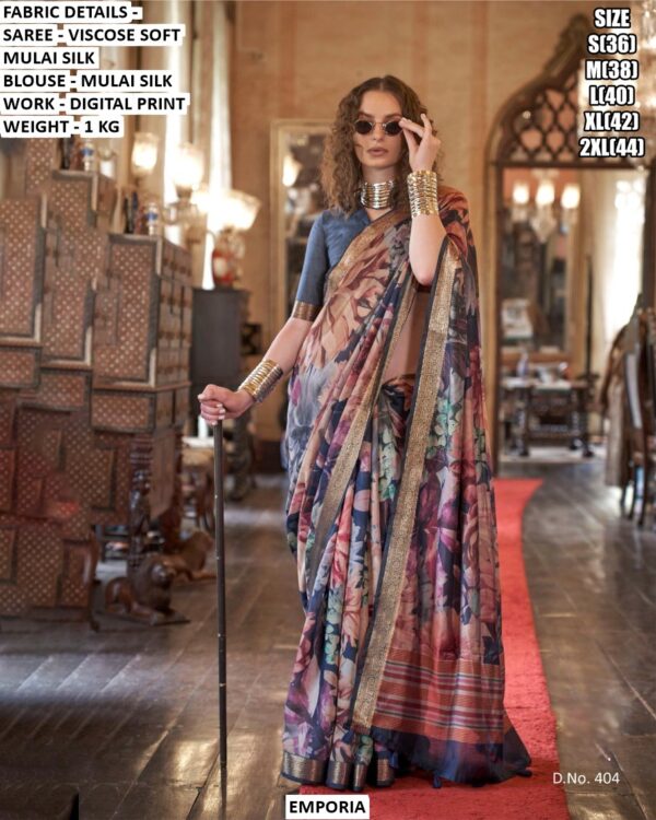 Women’S Traditional Digital Print Saree In Mulai Silk Fabric