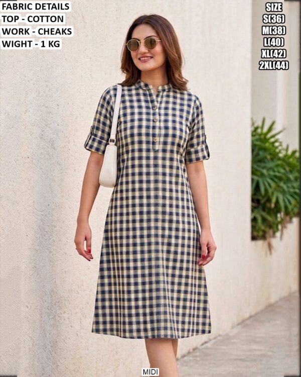Comfortable Cotton Checks Dress For Women