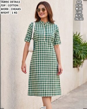 Comfortable Cotton Checks Dress For Women