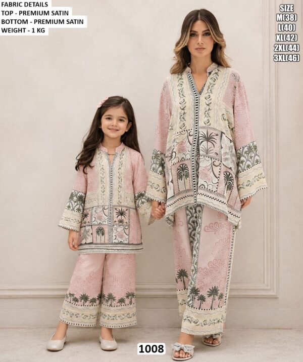 Mother Daughter Matching Premium Satin Co Ord Set