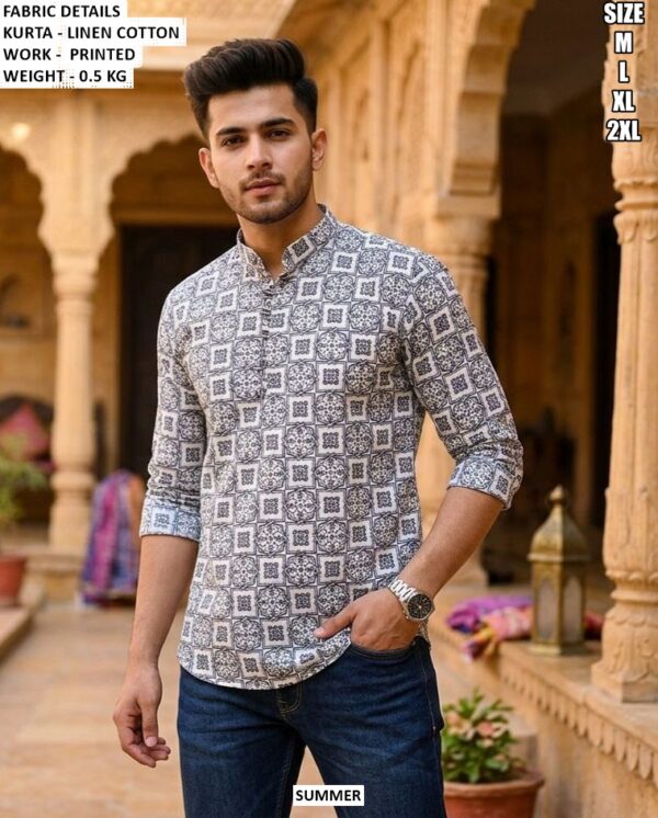Men’s Linen Cotton Printed Kurta
