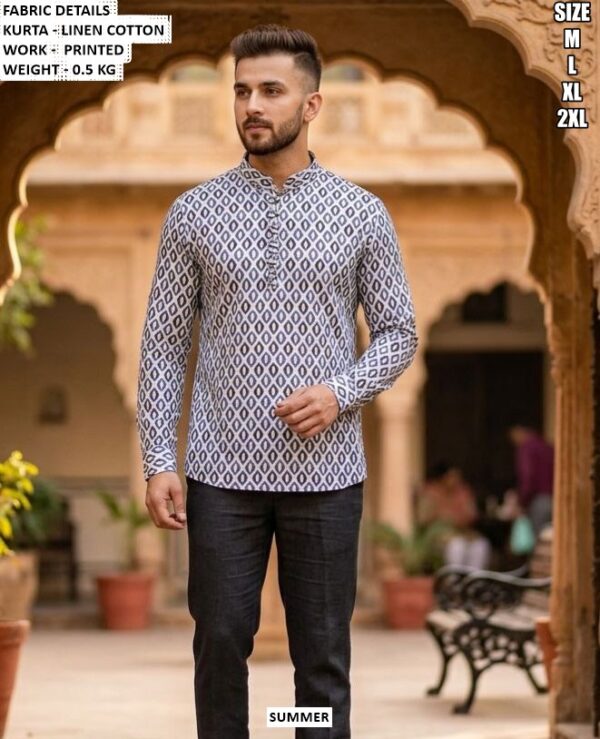Men’s Linen Cotton Printed Kurta