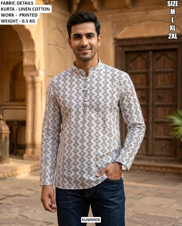 Men’s Linen Cotton Printed Kurta
