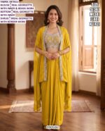 Designer Draped Skirt Set With Shrug And Beads Work