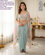 Designer Draped Skirt Set With Shrug And Beads Work