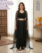 Designer Draped Skirt Set With Shrug And Beads Work