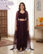 Designer Draped Skirt Set With Shrug And Beads Work