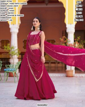 Fendi Lehenga Set With Sequins And Thread Embroidery