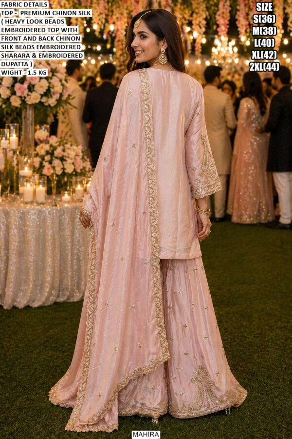 Elegant Chinon Silk Top Sharara Dupatta Set For Women