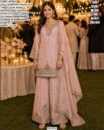 Elegant Chinon Silk Top Sharara Dupatta Set For Women