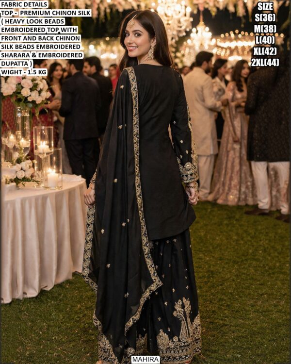 Elegant Chinon Silk Top Sharara Dupatta Set For Women