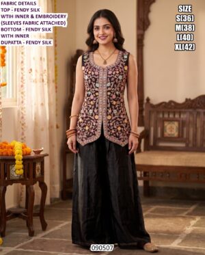 Stylish Women’s Fendy Silk Embroidered Dress Material Set