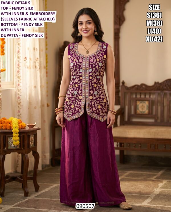 Stylish Women’s Fendy Silk Embroidered Dress Material Set