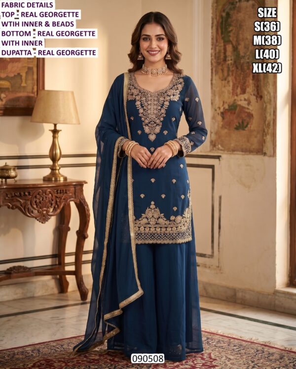 Premium Real Georgette Suit Set With Beads Work