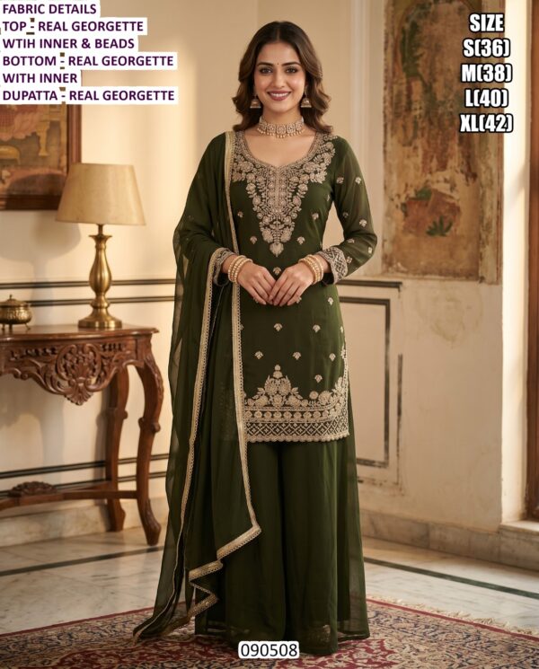 Premium Real Georgette Suit Set With Beads Work