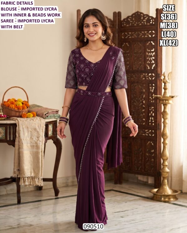 Designer Imported Lycra Designer Saree With Beads Work Blouse