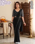 Designer Imported Lycra Designer Saree With Beads Work Blouse