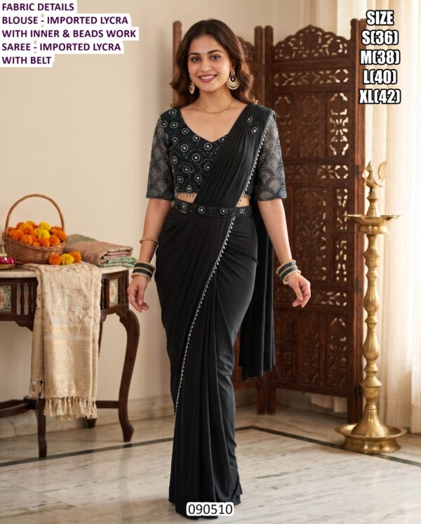 Designer Imported Lycra Designer Saree With Beads Work Blouse