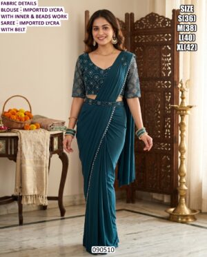 Designer Imported Lycra Designer Saree With Beads Work Blouse