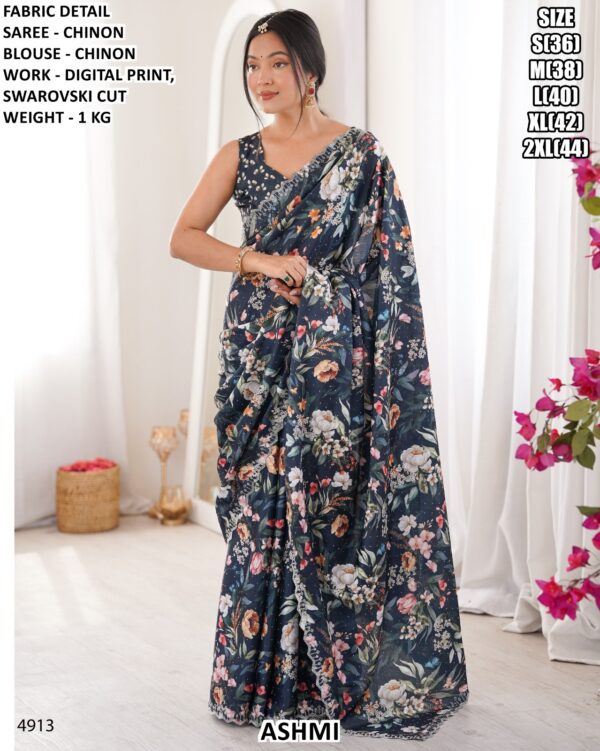 Premium Chinon Saree For Elegant Party And Festive Wear