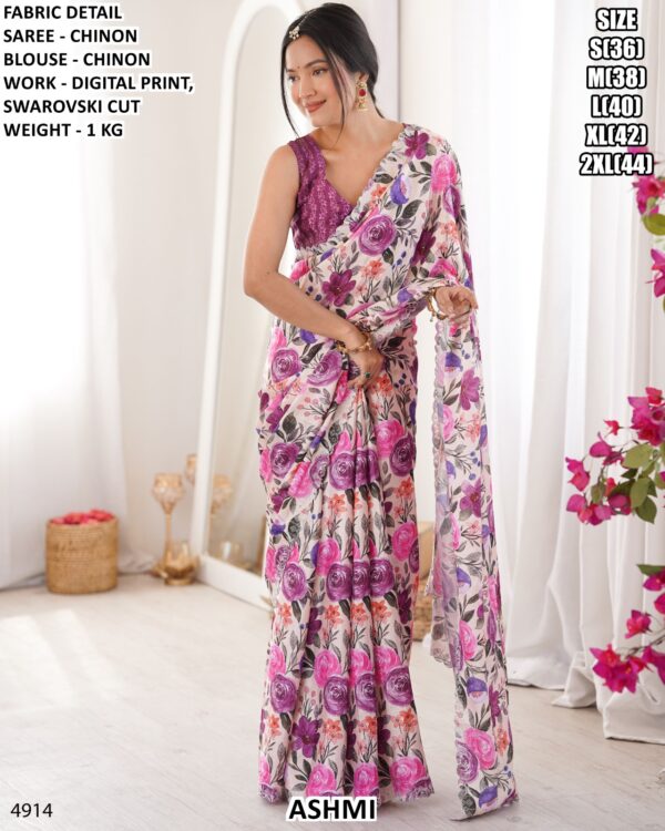 Premium Chinon Saree For Elegant Party And Festive Wear