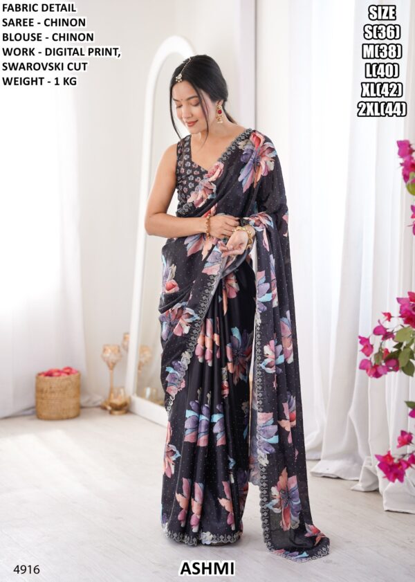 Premium Chinon Saree For Elegant Party And Festive Wear