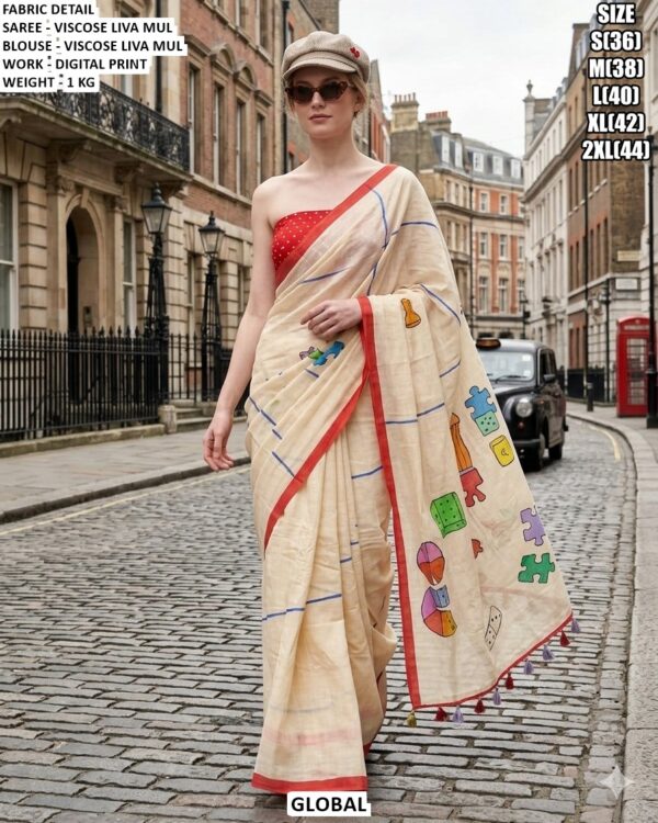 Designer Viscose Liva Mul Saree For Women