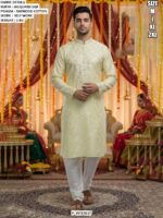 Men’s Jacquard Silk Kurta Pajama With Self Work