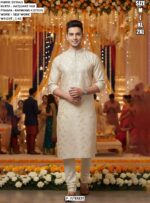 Men’s Jacquard Silk Kurta Pajama With Self Work