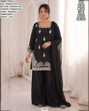 Roman Silk Suit Set With Sequins Embroidery Work