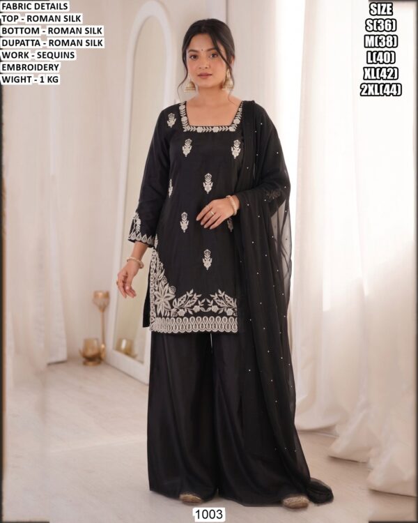 Roman Silk Suit Set With Sequins Embroidery Work