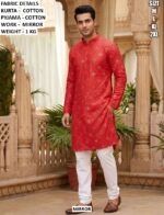 Elegant Mens Ethnic Cotton Kurta With Mirror Detailing