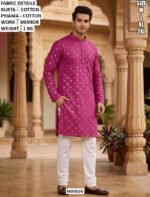 Elegant Mens Ethnic Cotton Kurta With Mirror Detailing