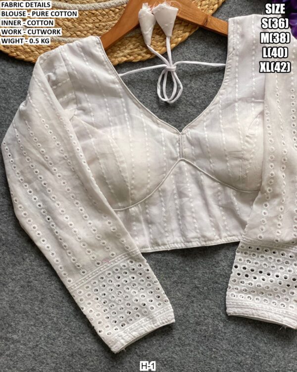 Pure Cotton Cutwork Designer Blouse With Inner