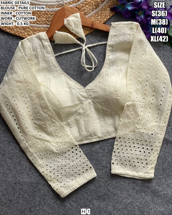 Pure Cotton Cutwork Designer Blouse With Inner