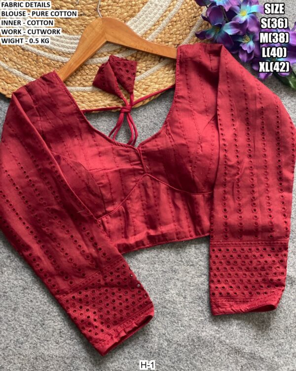 Pure Cotton Cutwork Designer Blouse With Inner