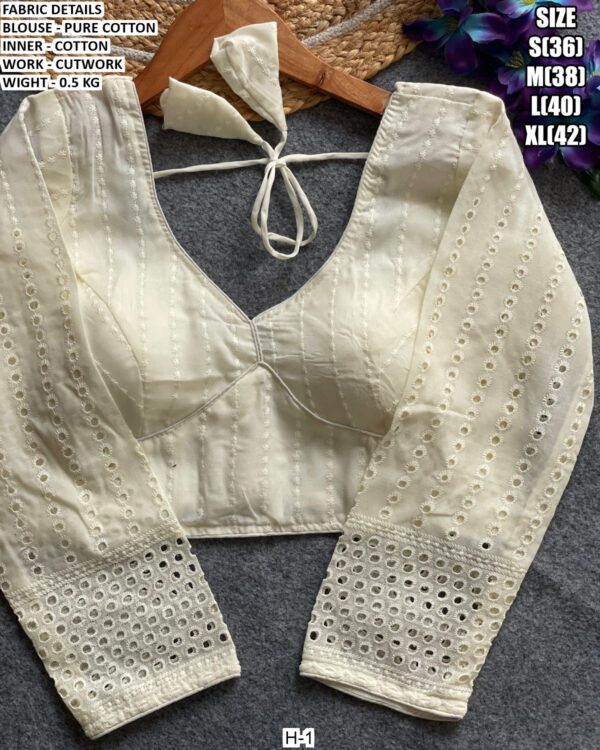 Pure Cotton Cutwork Designer Blouse With Inner