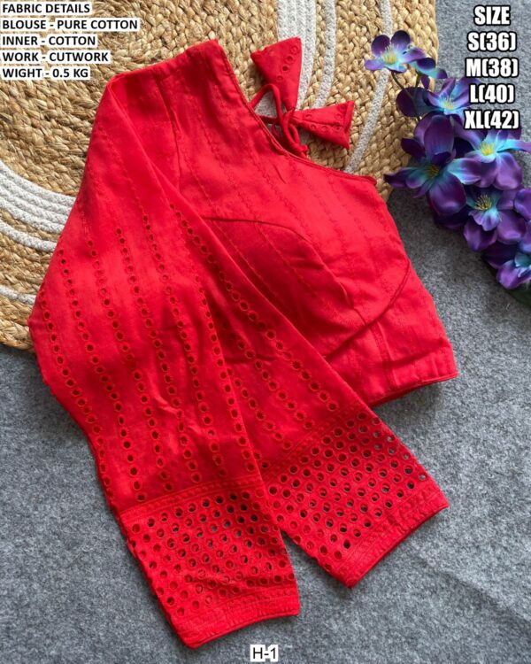 Pure Cotton Cutwork Designer Blouse With Inner