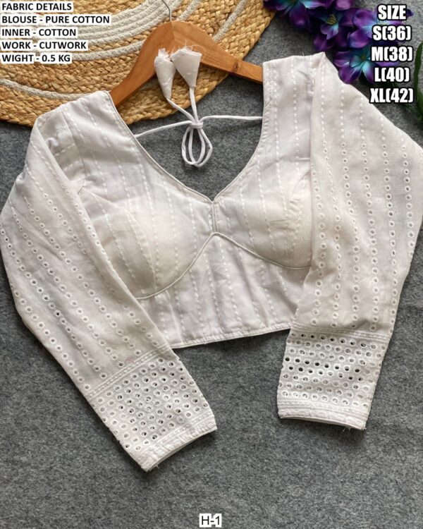 Pure Cotton Cutwork Designer Blouse With Inner