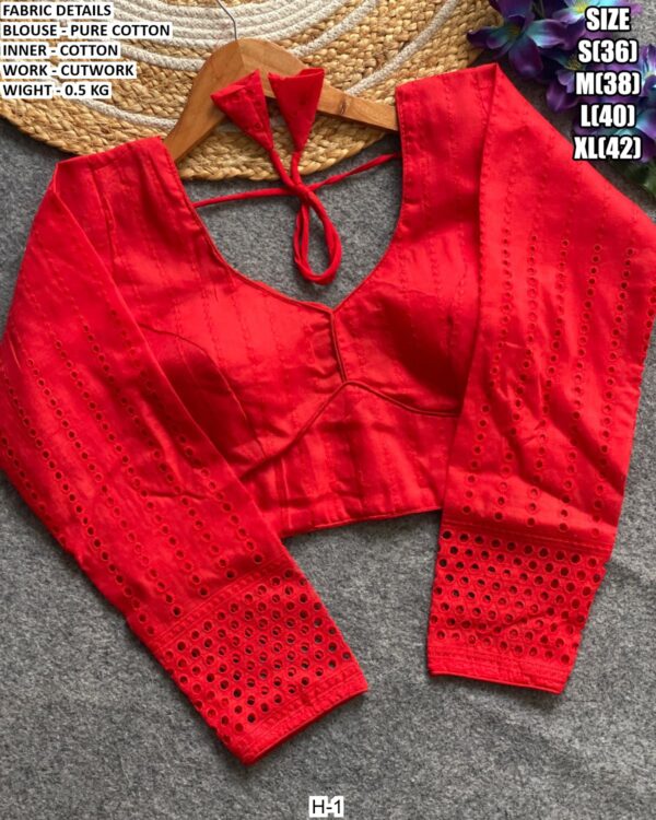 Pure Cotton Cutwork Designer Blouse With Inner