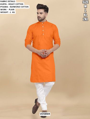 Men’S Heavy Cotton Kurta With Raymond Cotton Pyjama Plain Work Ethnic Set