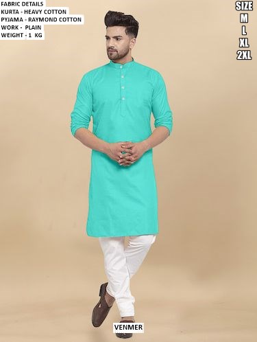 Men’S Heavy Cotton Kurta With Raymond Cotton Pyjama Plain Work Ethnic Set
