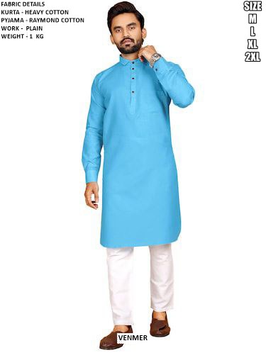 Men’S Heavy Cotton Kurta With Raymond Cotton Pyjama Plain Work Ethnic Set