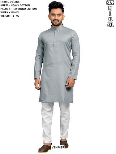 Men’S Heavy Cotton Kurta With Raymond Cotton Pyjama Plain Work Ethnic Set