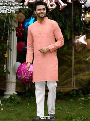 Men’S Heavy Cotton Kurta With Raymond Cotton Pyjama Plain Work Ethnic Set